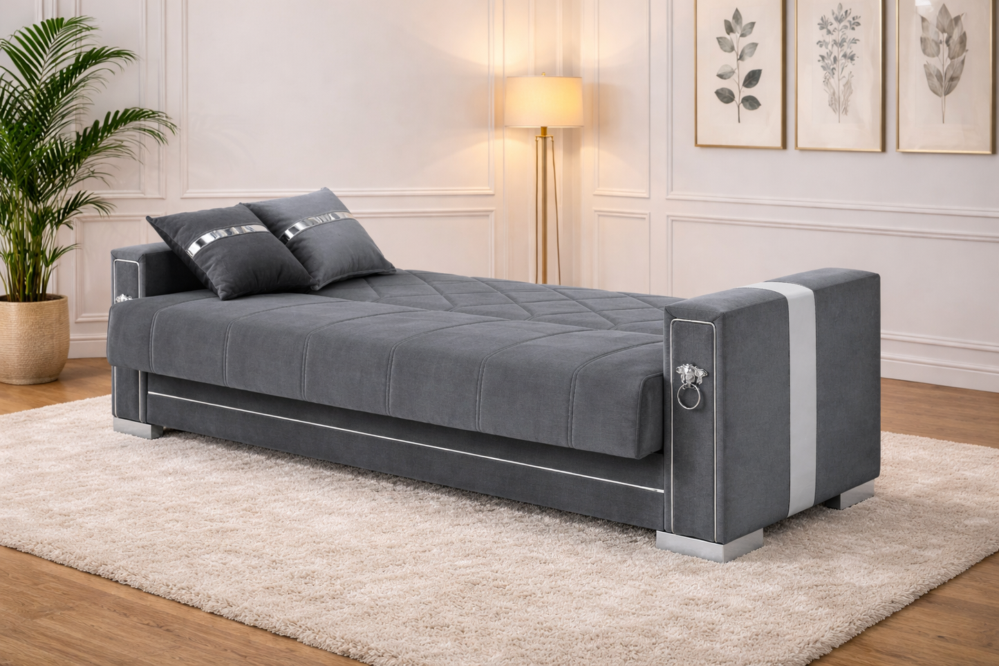 Modern Velvet Sofa Bed – 2 & 3 Seater Convertible Couch with Silver Accents