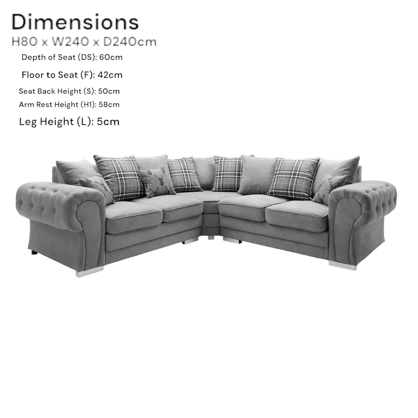 Modern Verona Chesterfield 5 Seater Luxurious Fabric Sofa