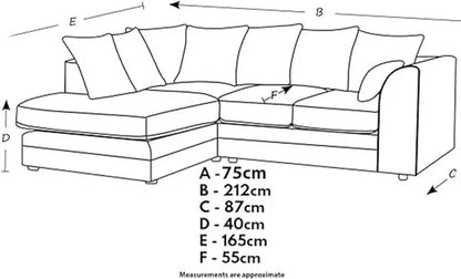 Dylan Crush Velvet 4 Seater Single Arm Left Right Hand Corner Sofa