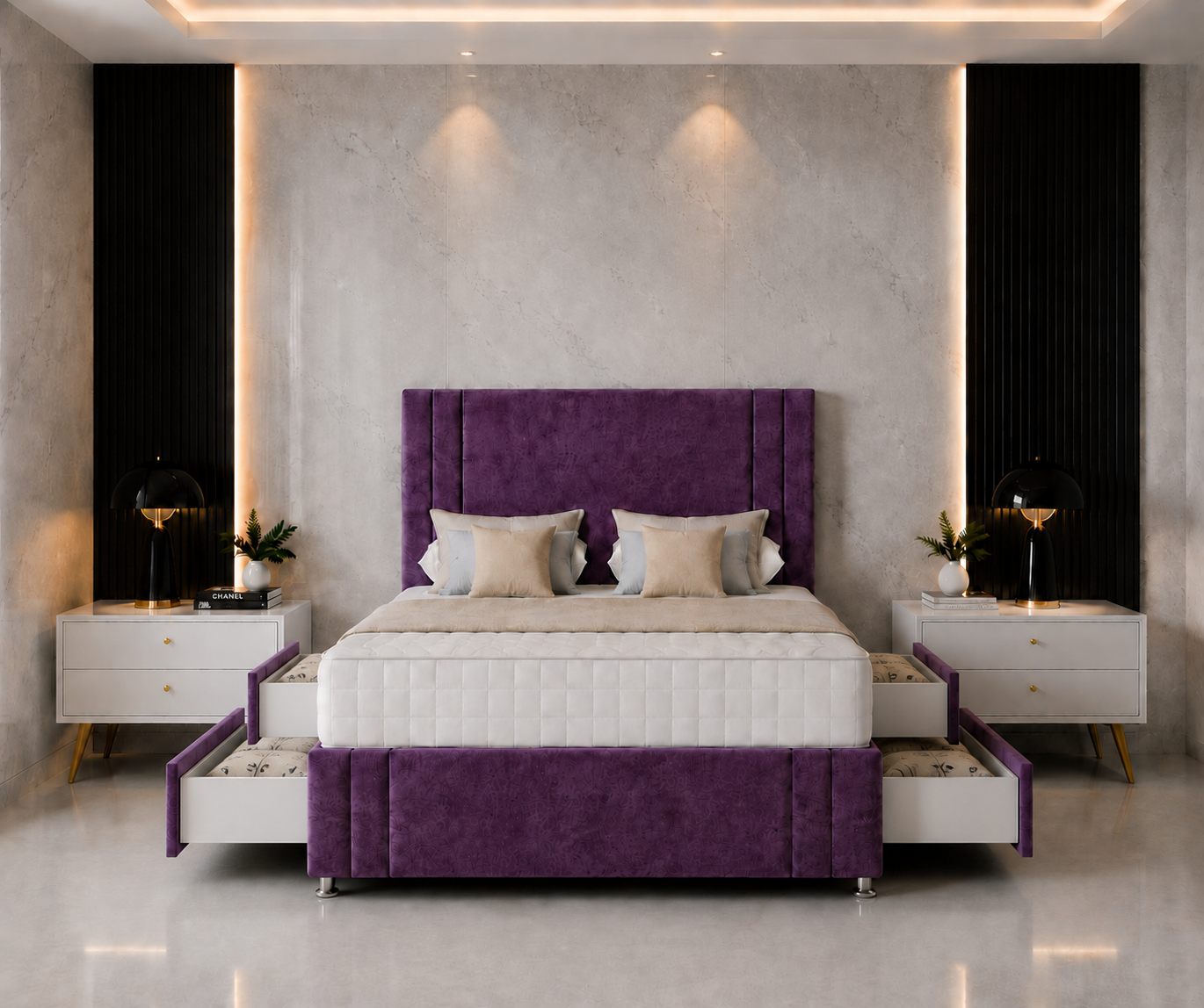 Akira Divan Bed with Headboard & Footboard