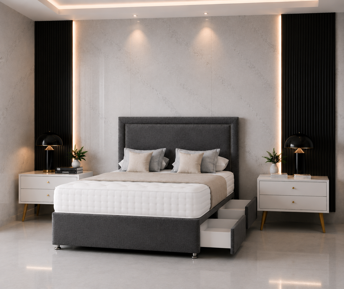 Alaska Beading Divan Bed with Drawer