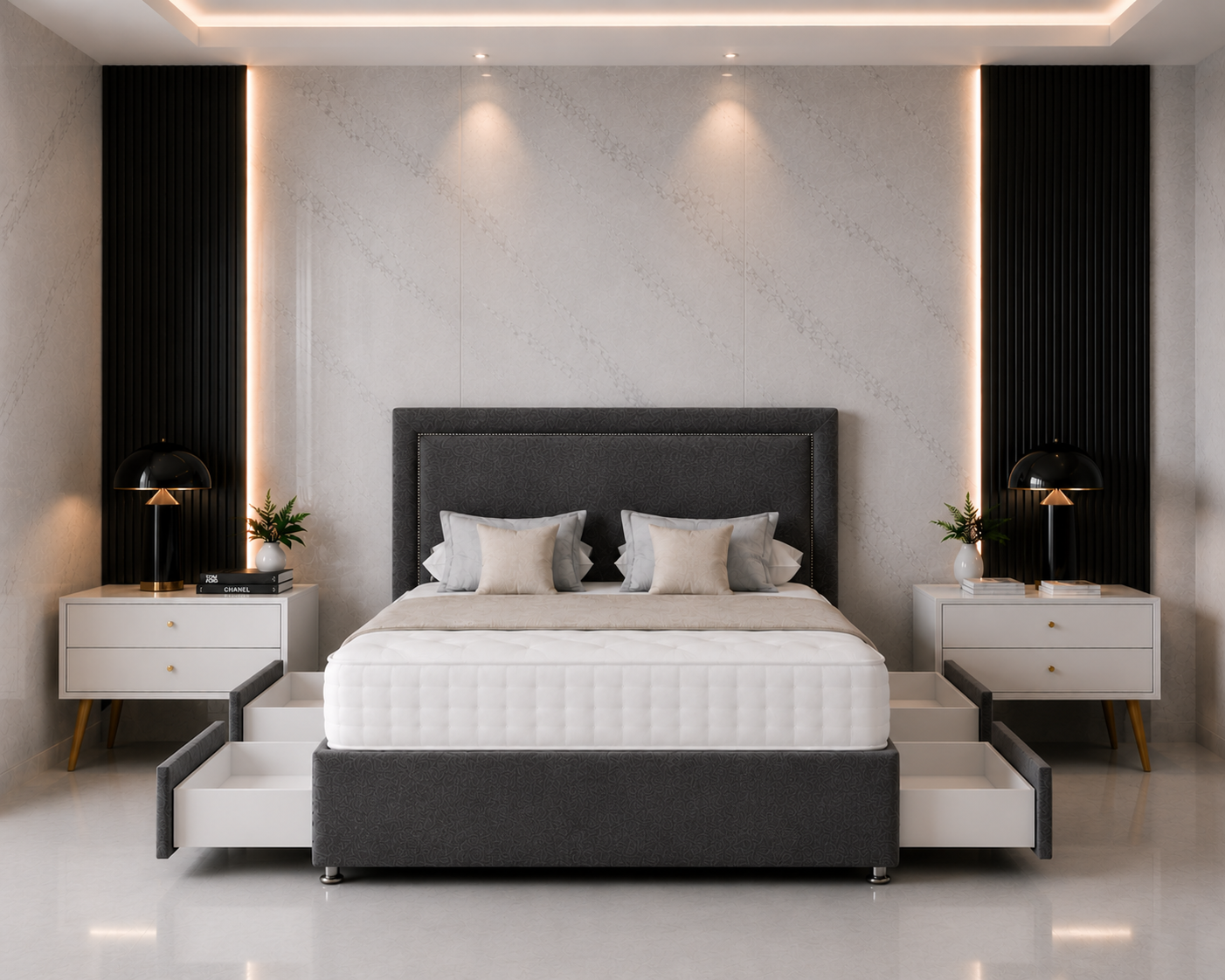 Alaska Beading Divan Bed with Drawer