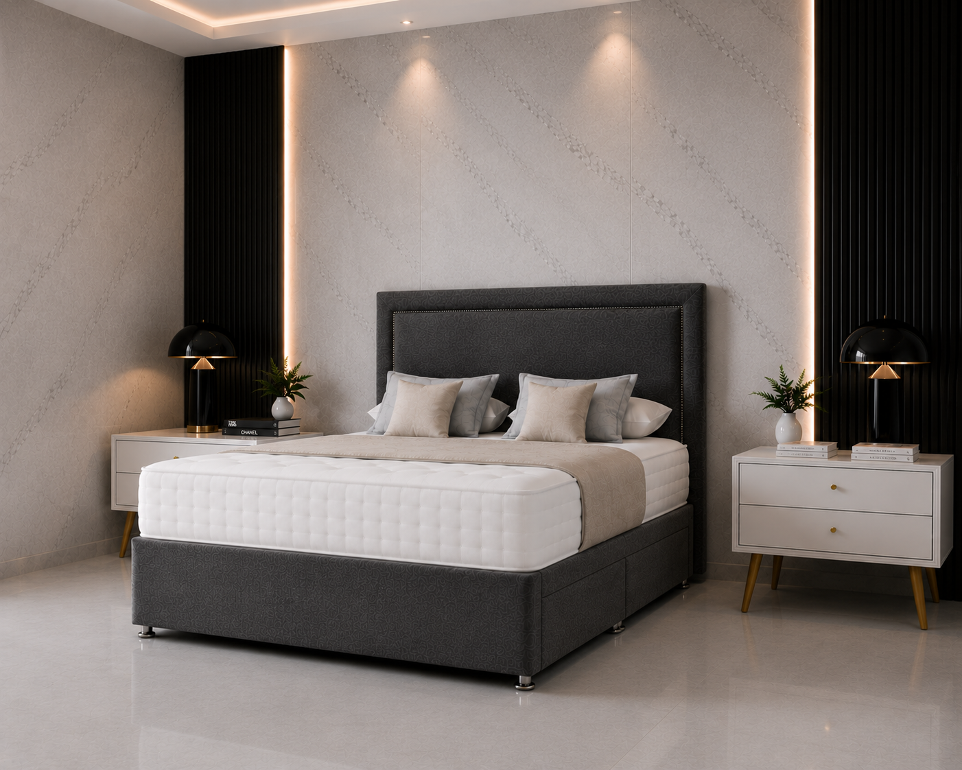 Alaska Beading Divan Bed with Drawer