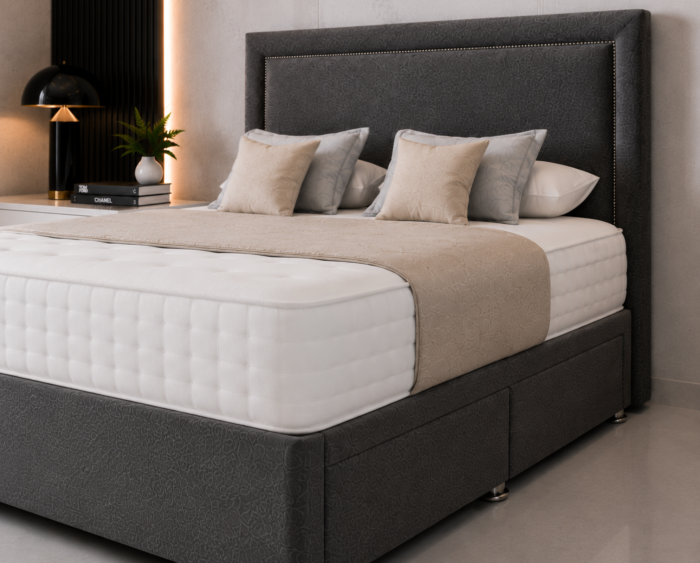 Alaska Beading Divan Bed with Drawer