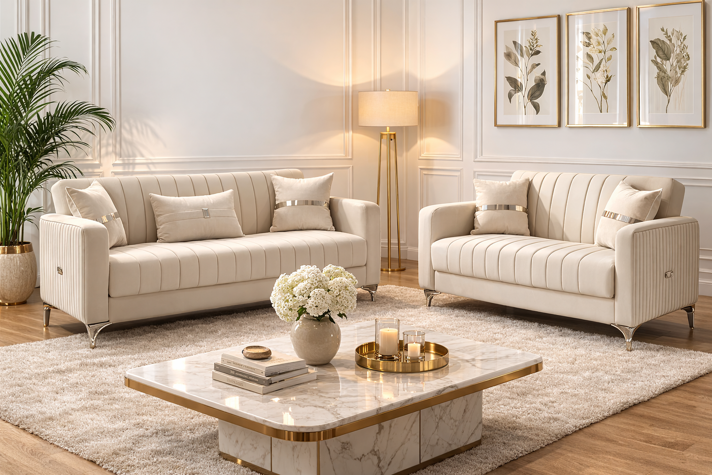 Modern Velvet Sofa Bed – 2 & 3 Seater Convertible Couch with Silver Accents