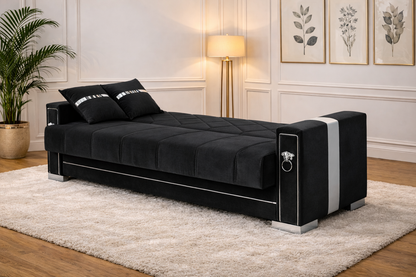 Modern Velvet Sofa Bed – 2 & 3 Seater Convertible Couch with Silver Accents