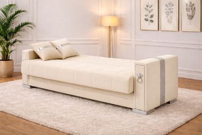 Modern Velvet Sofa Bed – 2 & 3 Seater Convertible Couch with Silver Accents