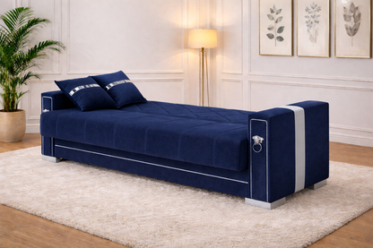 Modern Velvet Sofa Bed – 2 & 3 Seater Convertible Couch with Silver Accents