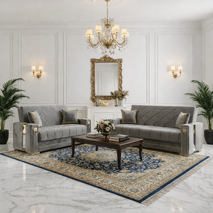 Modern Velvet Sofa Bed – 2 & 3 Seater Convertible Couch with Silver Accents