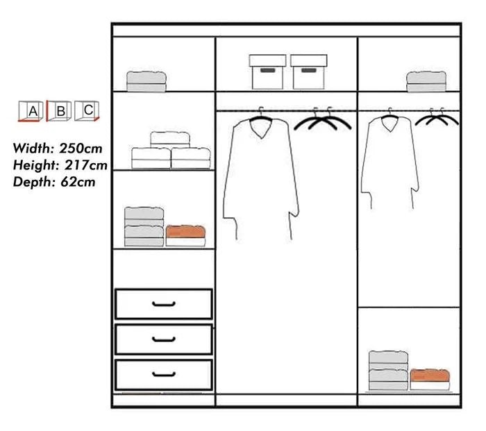 Koblenz Mirror Sliding Door 250cm Wardrobe