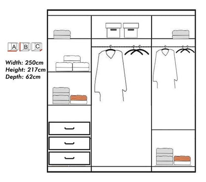 Koblenz Mirror Sliding Door 250cm Wardrobe