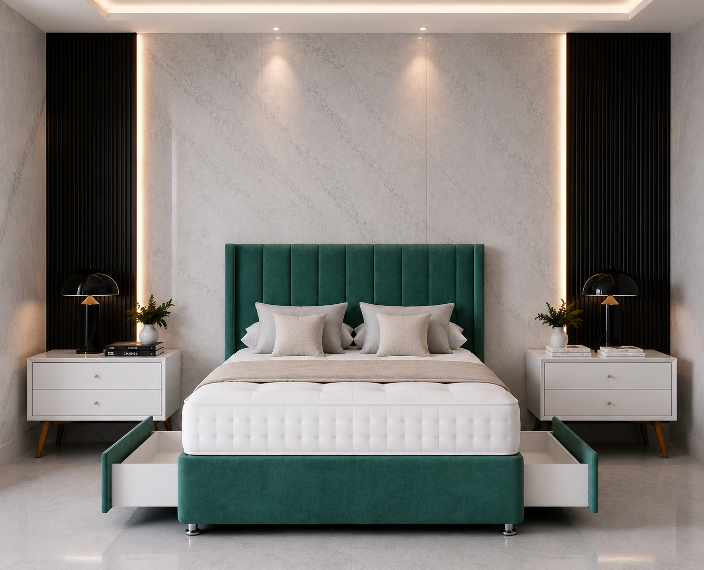 Oscar Wing Divan Bed with Drawer & Floorstanding Headboard