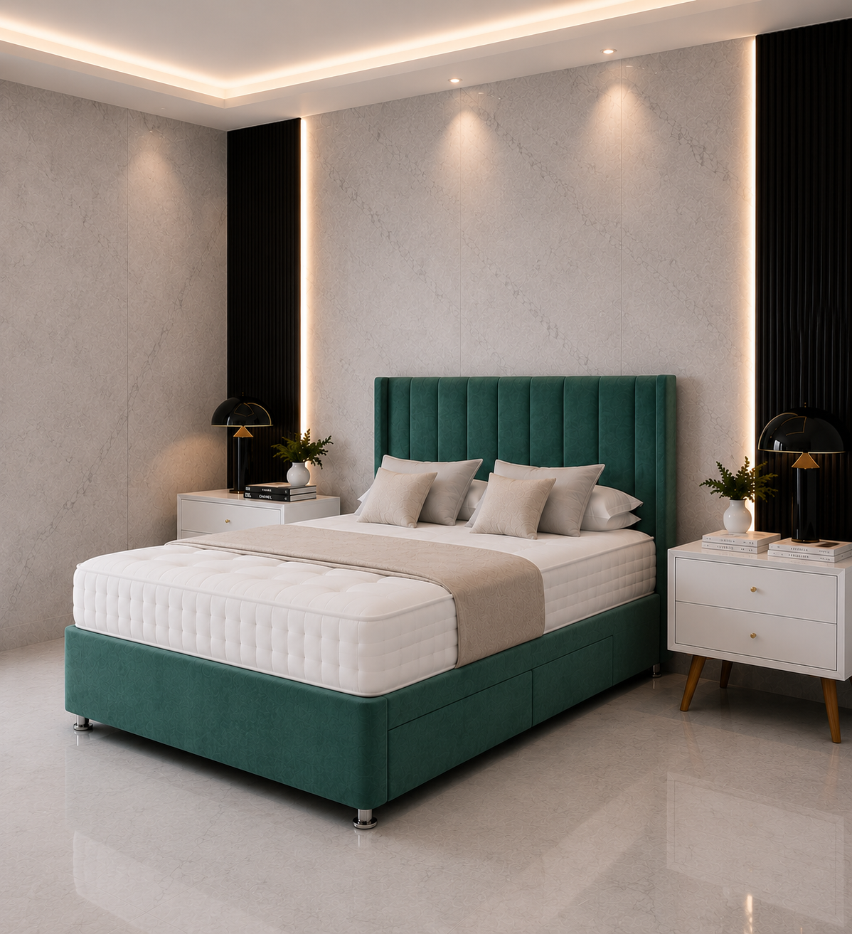 Oscar Wing Divan Bed with Drawer & Floorstanding Headboard