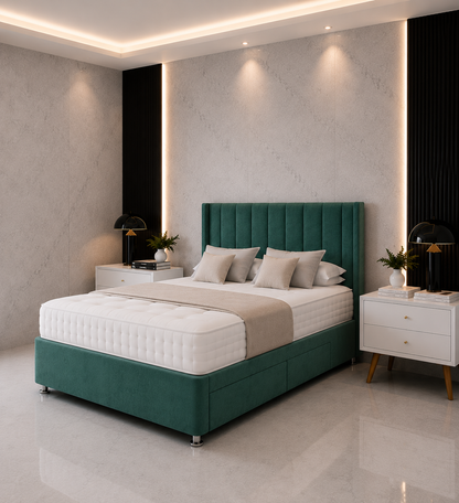 Oscar Wing Divan Bed with Drawer & Floorstanding Headboard