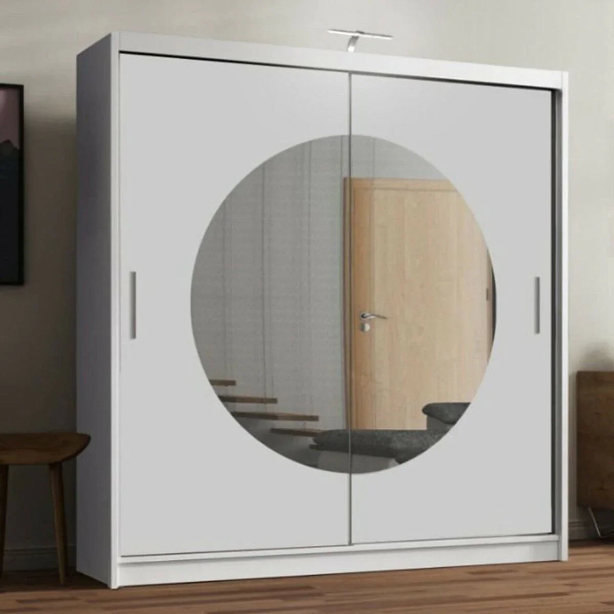 Round Mirror Sliding Door Wardrobe