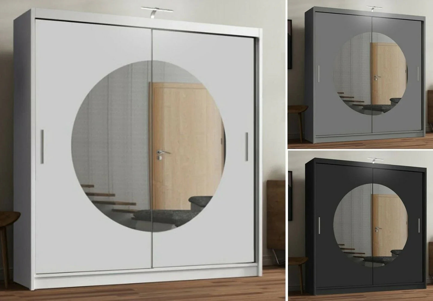 Round Mirror Sliding Door Wardrobe