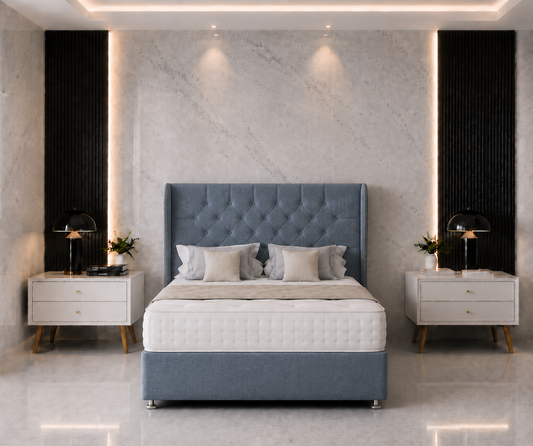Seoul Wing Beading Divan Bed with Drawer & Floorstanding Headboard