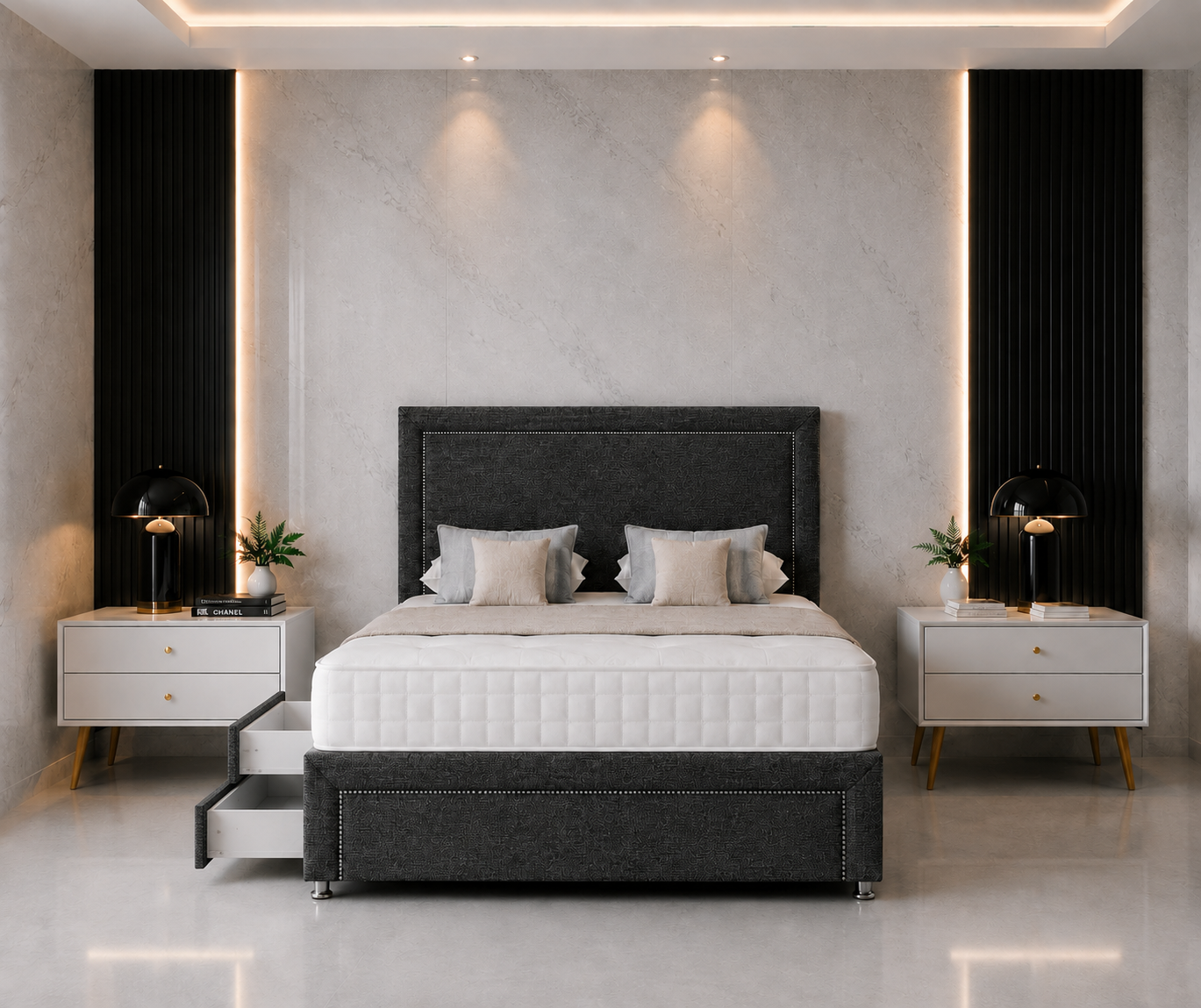 Shanghai Beading Divan Bed with Headboard & Footboard