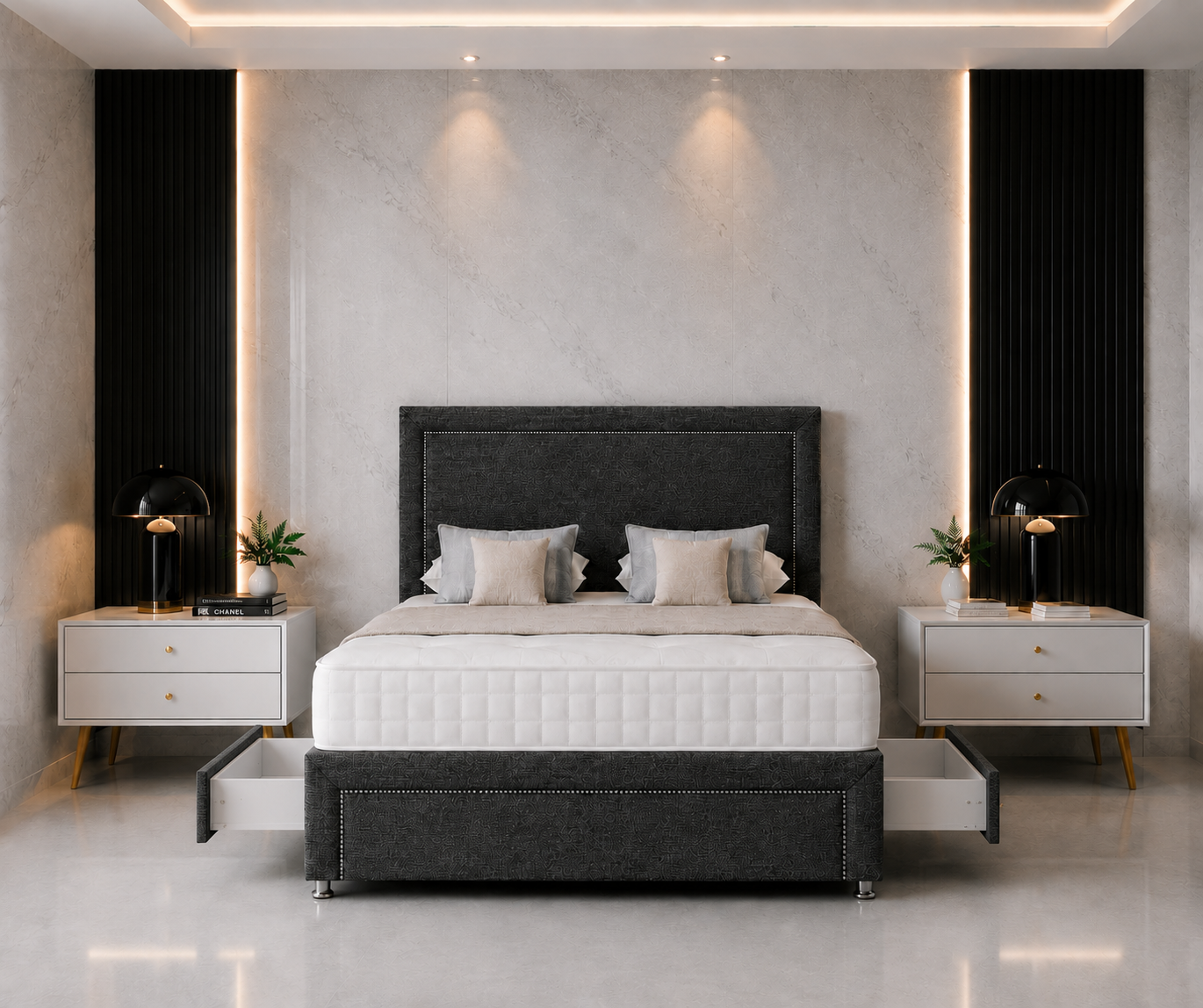 Shanghai Beading Divan Bed with Headboard & Footboard