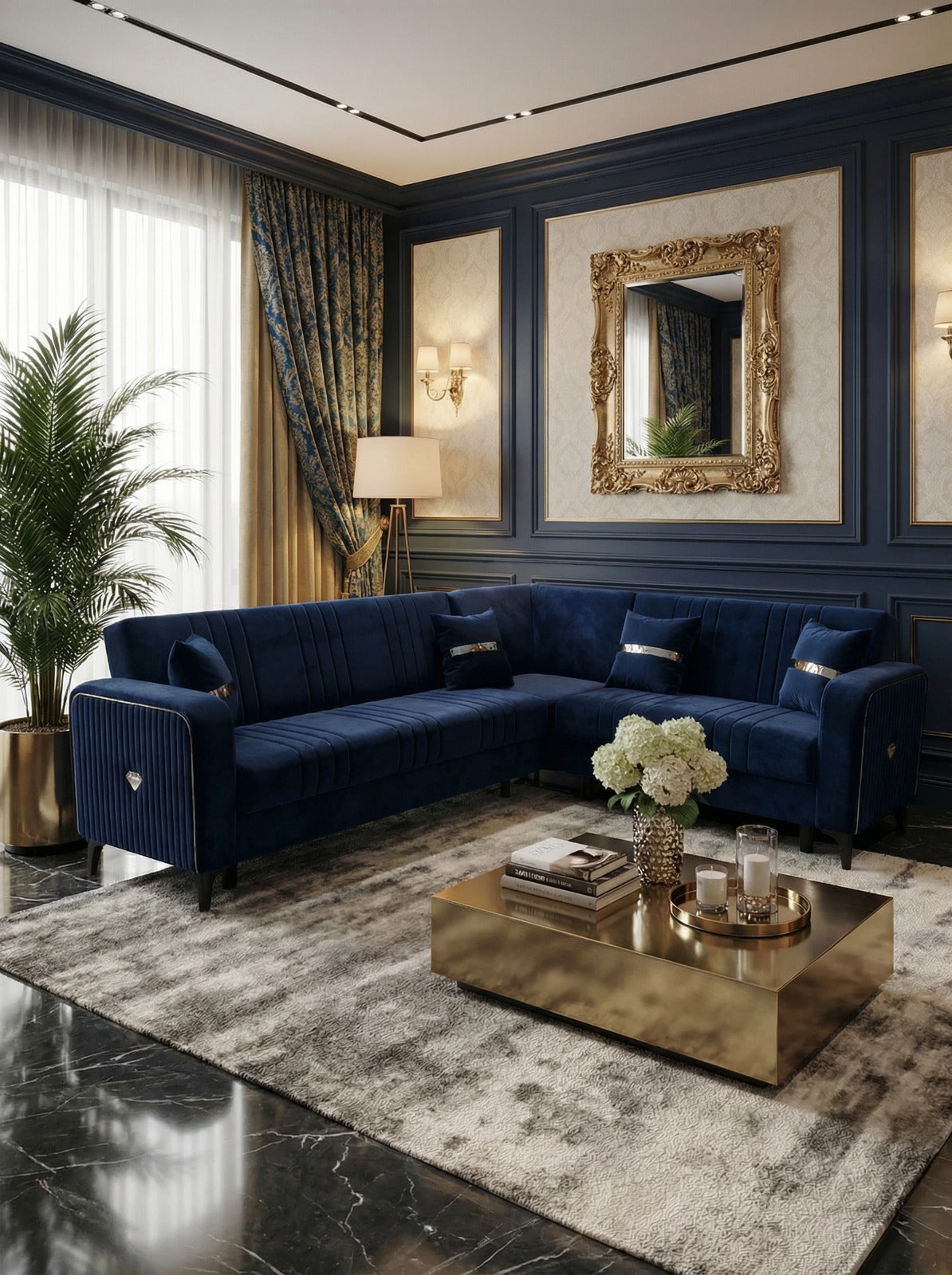 Luxury L-Shape Corner Sofa Bed – Velvet Sectional Sofa Bed