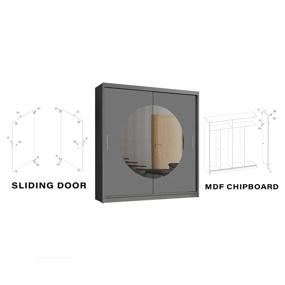 Round Mirror Sliding Door Wardrobe