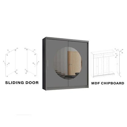 Round Mirror Sliding Door Wardrobe