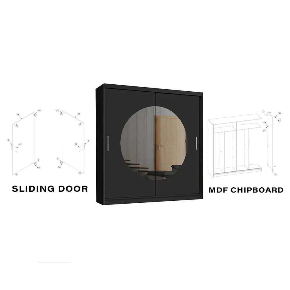 Round Mirror Sliding Door Wardrobe