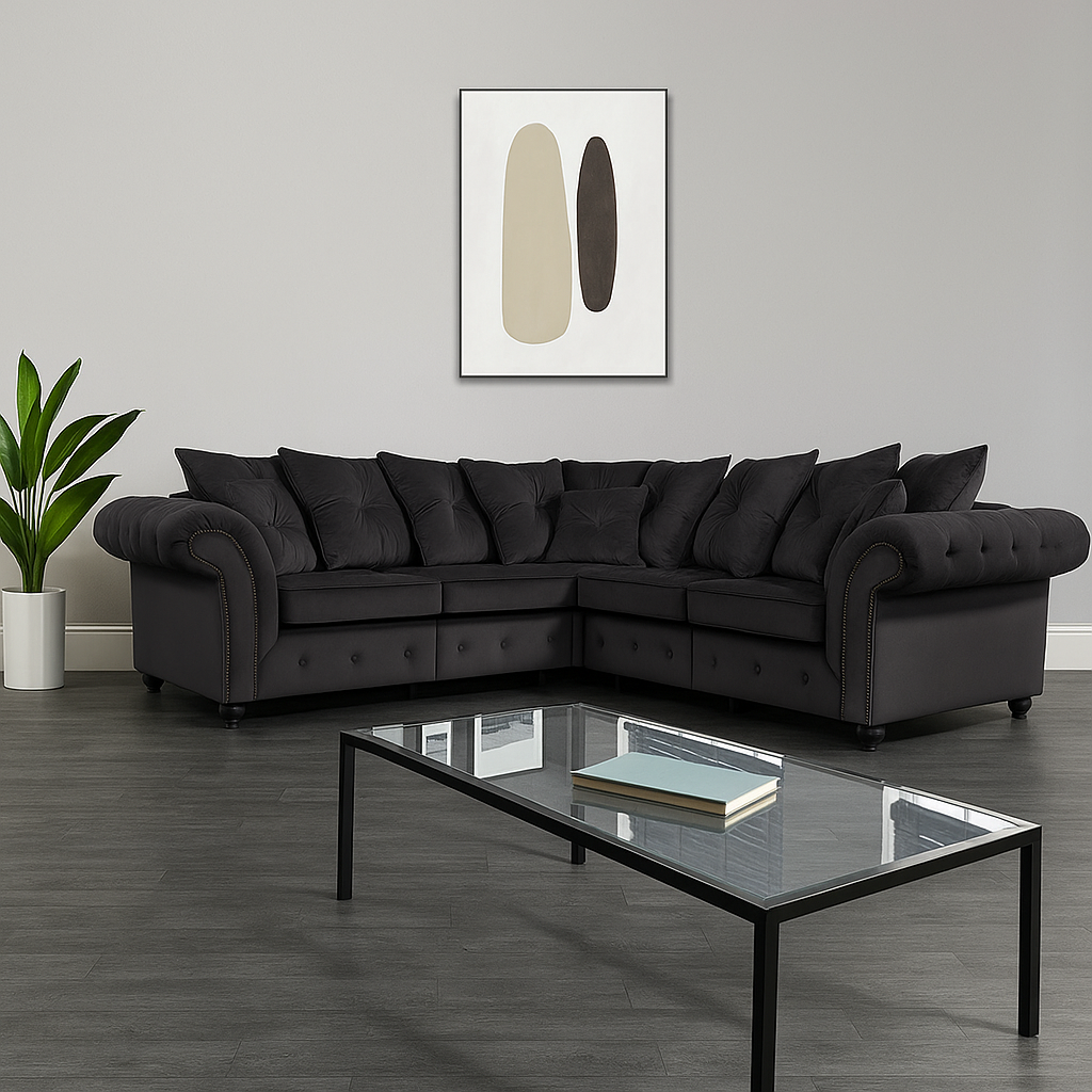 Ashwin Plush Velvet Comfortable Stylish Chesterfield Corner Sofa