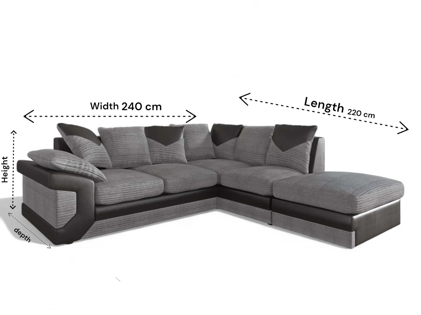 DINO Jumbo Cord 5 Seater Single Arm Left Right Hand Corner Sofa