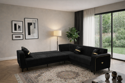 Luxury L-Shape Corner Sofa Bed – Velvet Sectional Sofa Bed
