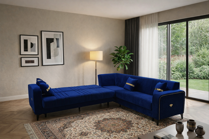 Luxury L-Shape Corner Sofa Bed – Velvet Sectional Sofa Bed