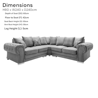 Modern Verona Chesterfield 5 Seater Luxurious Fabric Sofa