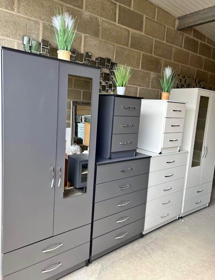 door wardrobes (5) 2 Door Wardrobe with Mirror and 2 Drawers – Bedroom Set - Image 1