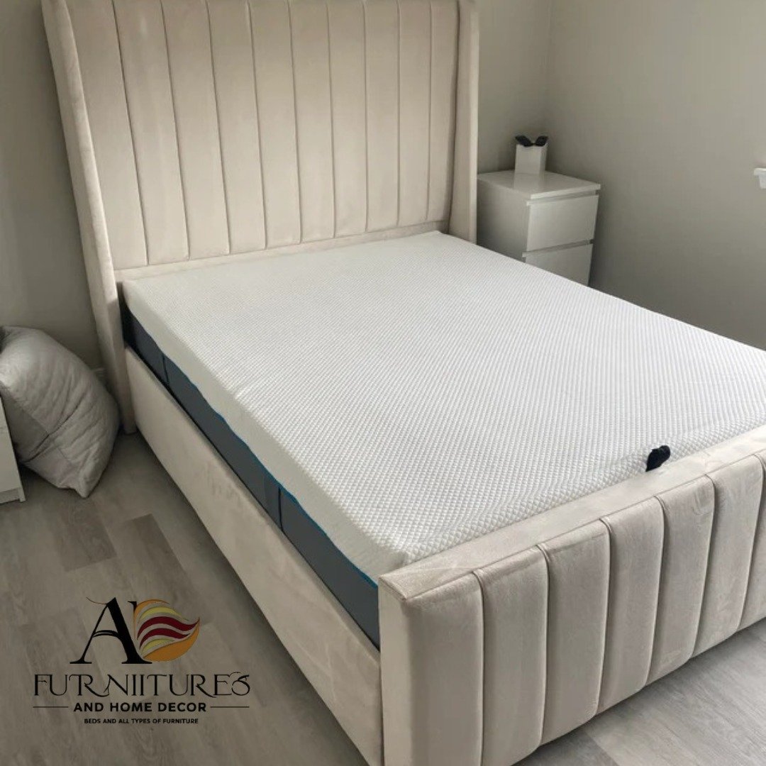 Luxury Beds (1) Plush Velvet Winged Bed Frame with Optional Mattress - Image 1